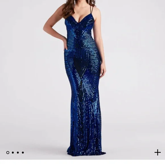 chinese dress ladies Iridescent Sequin Mermaid Prom Dress with Plunge V Neck & Slit  SQ040   Viniodress